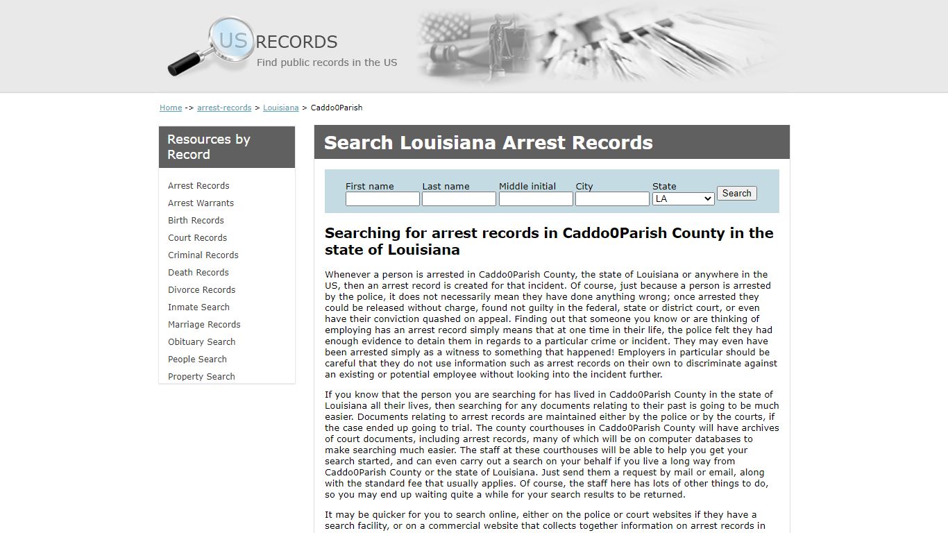 Search Arrest Records Caddo Parish Louisiana | US Records