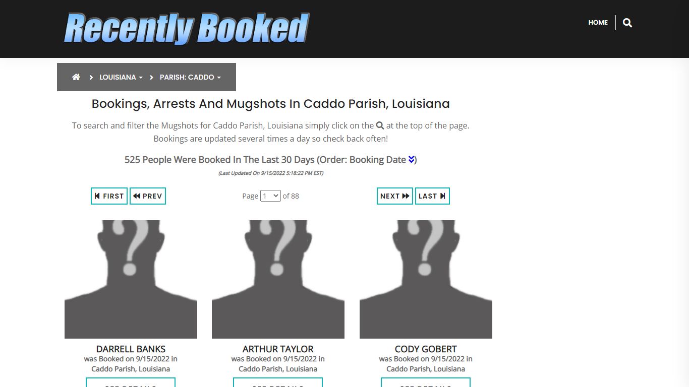 Recent bookings, Arrests, Mugshots in Caddo Parish, Louisiana